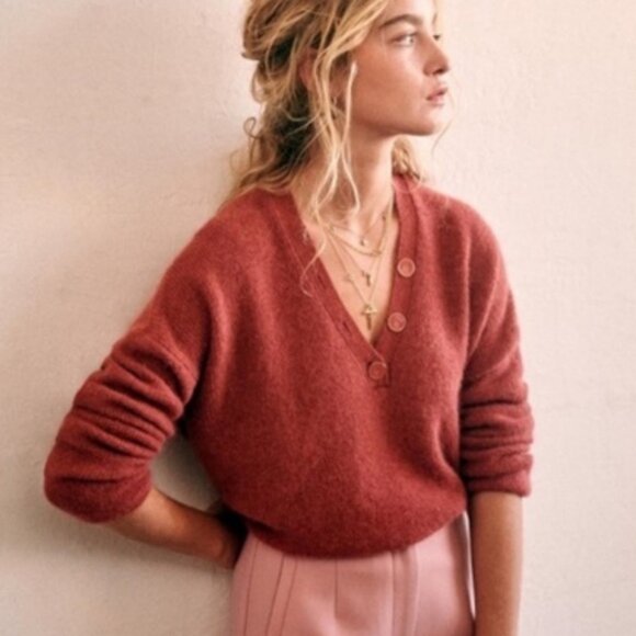 Sezane Willy Jumper Sweater Rosewood Pink Knit Baby Alpaca Italy Mohair Size S - Picture 15 of 15